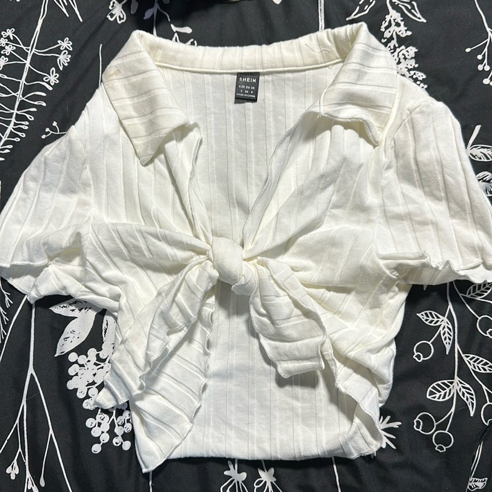 White front tie crop top